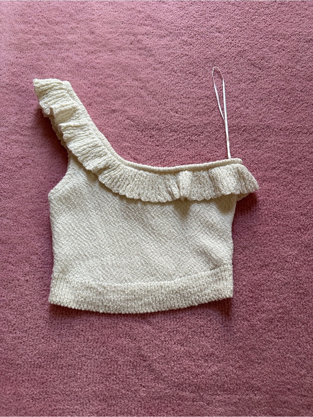 Urban Outfitters Out From Under Cream One Shoulder Ruffle Crop Top